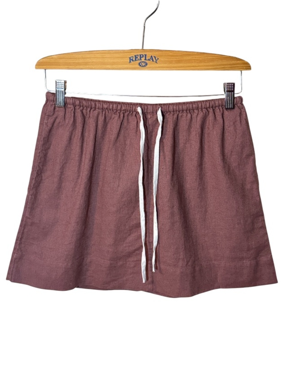 Free People Brown Antique Oak Linen-Blend Mini Skirt with Drawstring Size XS